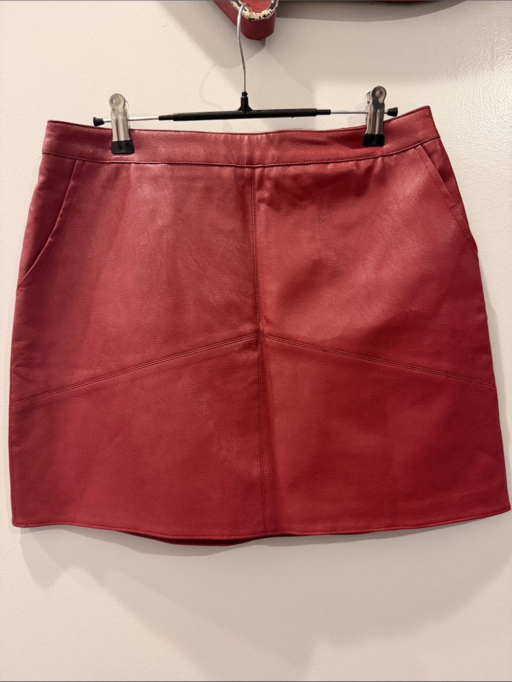 LULUS Women's Red Faux Leather Mini Skirt
